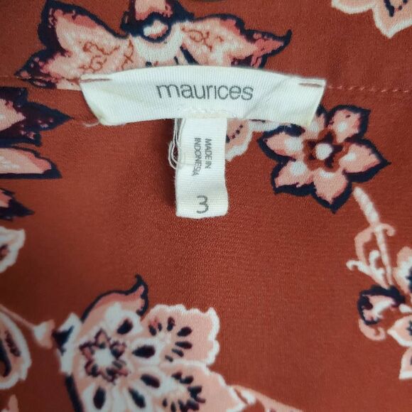 Maurices Rust Floral Button Front Blouse Size 3x Plus - Picture 6 of 8